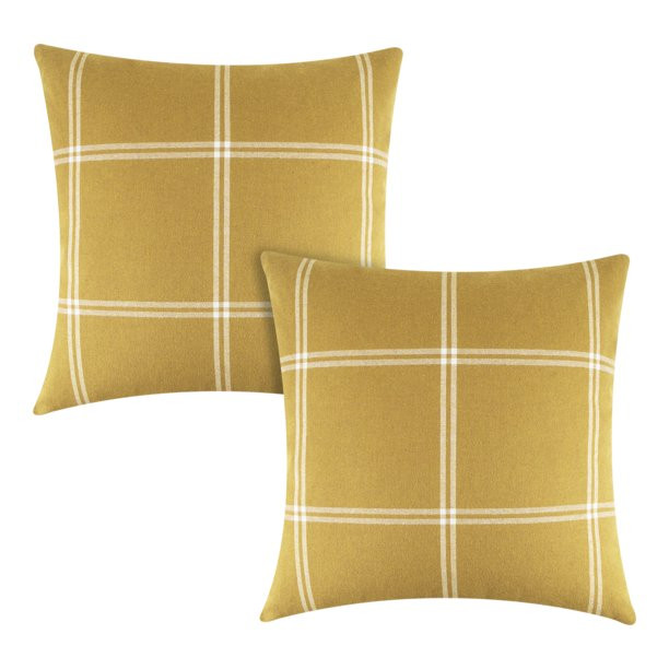 Better Homes & Gardens Reversible Windowpane Plaid to Solid Decorative Throw Pillow Cover, 2 Pack... | Walmart (US)