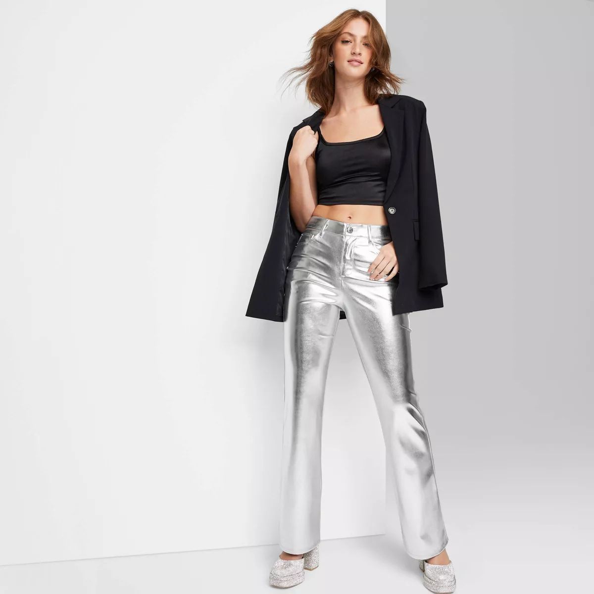 Women's High-Rise Metallic Flare Pants - Wild Fable™ Silver 8 | Target