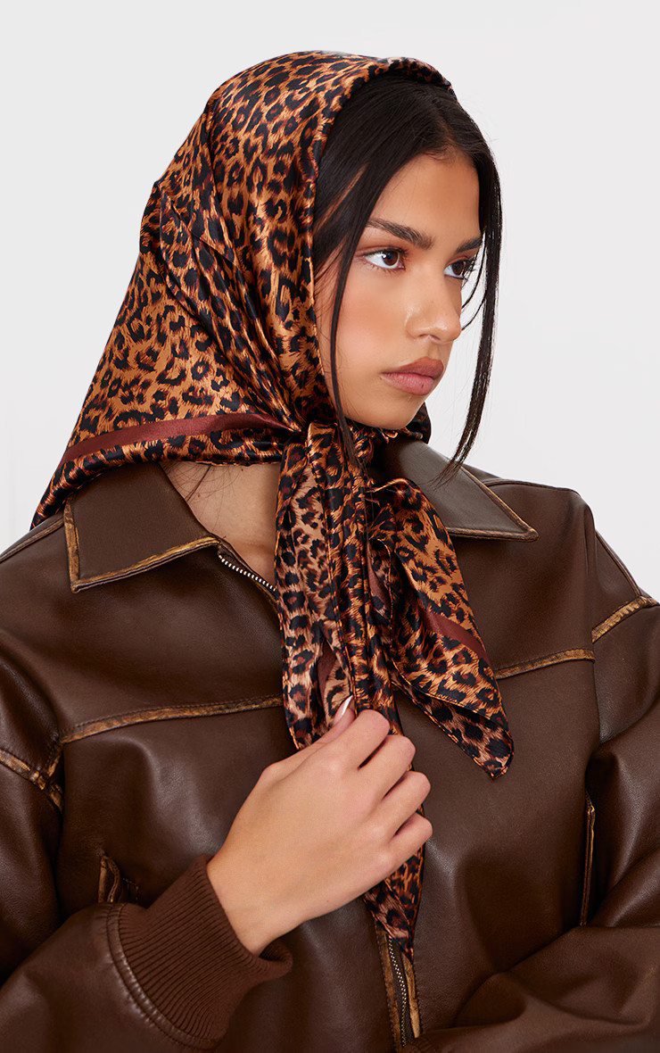 Leopard Print Satin Head Scarf | PrettyLittleThing US