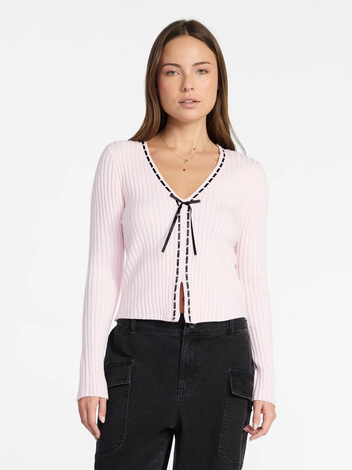 Madden NYC Women's Tie Front Top with Long Sleeves, Sizes XXS-XXL | Walmart (US)