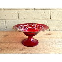 Vintage Ruby Red Glass Candy Dish, Hand Painted Floral Pedestal Bowl | Etsy (US)