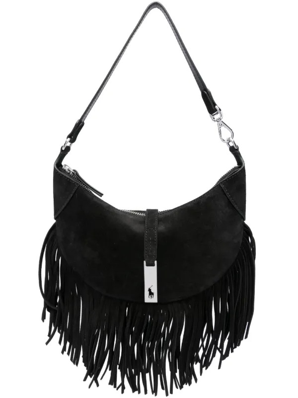 Polo Ralph Lauren Fringed Suede Shoulder Bag | Black | FARFETCH | Farfetch Global