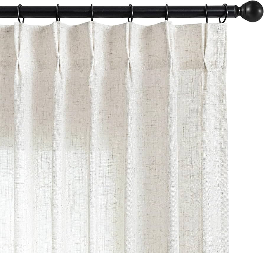 Joydeco Pinch Pleated Linen Curtains 84 Inch Long 2 Panel Set for Living Room, Semi Sheer Curtain... | Amazon (US)