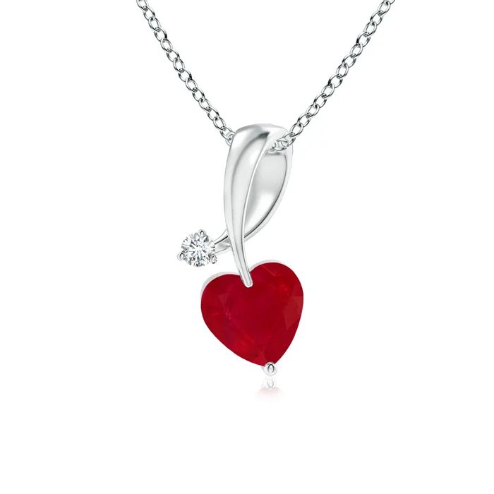 Heart-Shaped Ruby Ribbon Pendant with Diamond | Angara