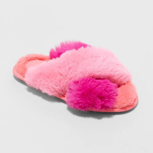 Women's Paris Crossband Fur Slide Slippers - Stars Above™ Pink M | Target