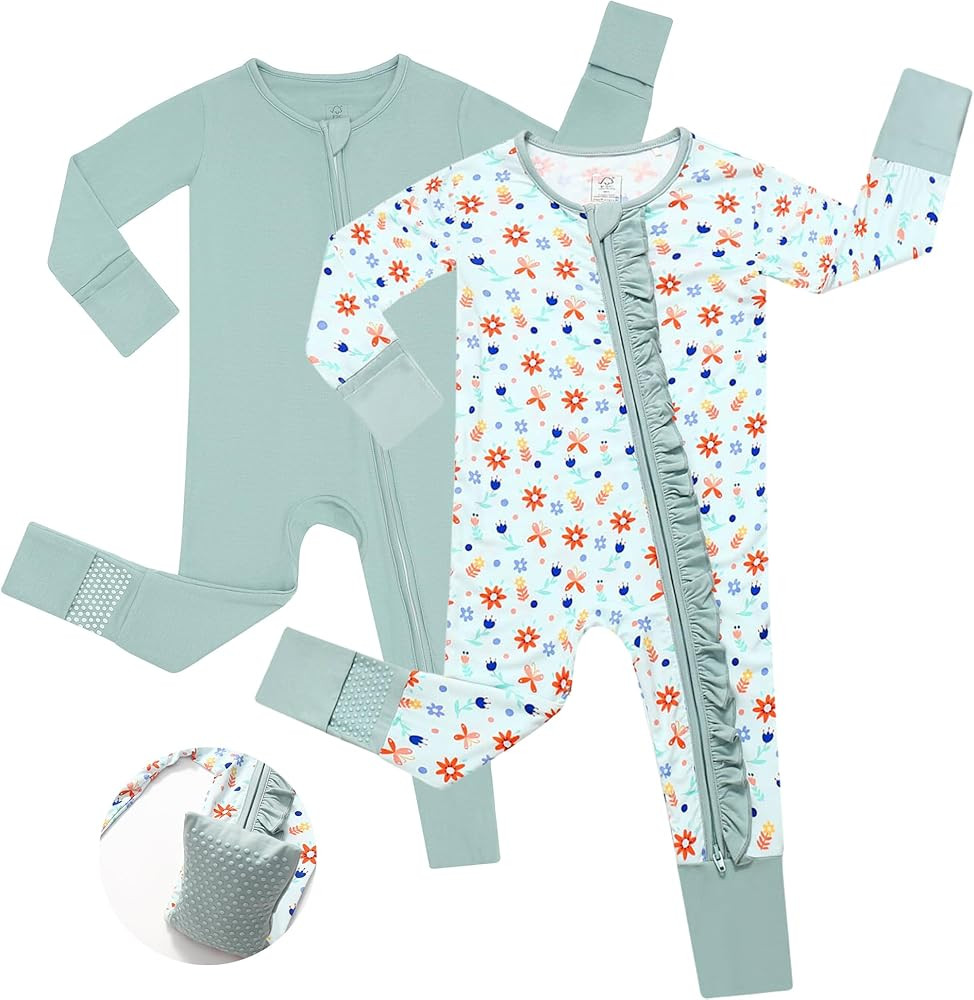 JunNeng Baby Girl Viscose from Bamboo Sleeper with Mitten Cuffs, 2 Way Zipper Romper, Sleep N' Pl... | Amazon (US)