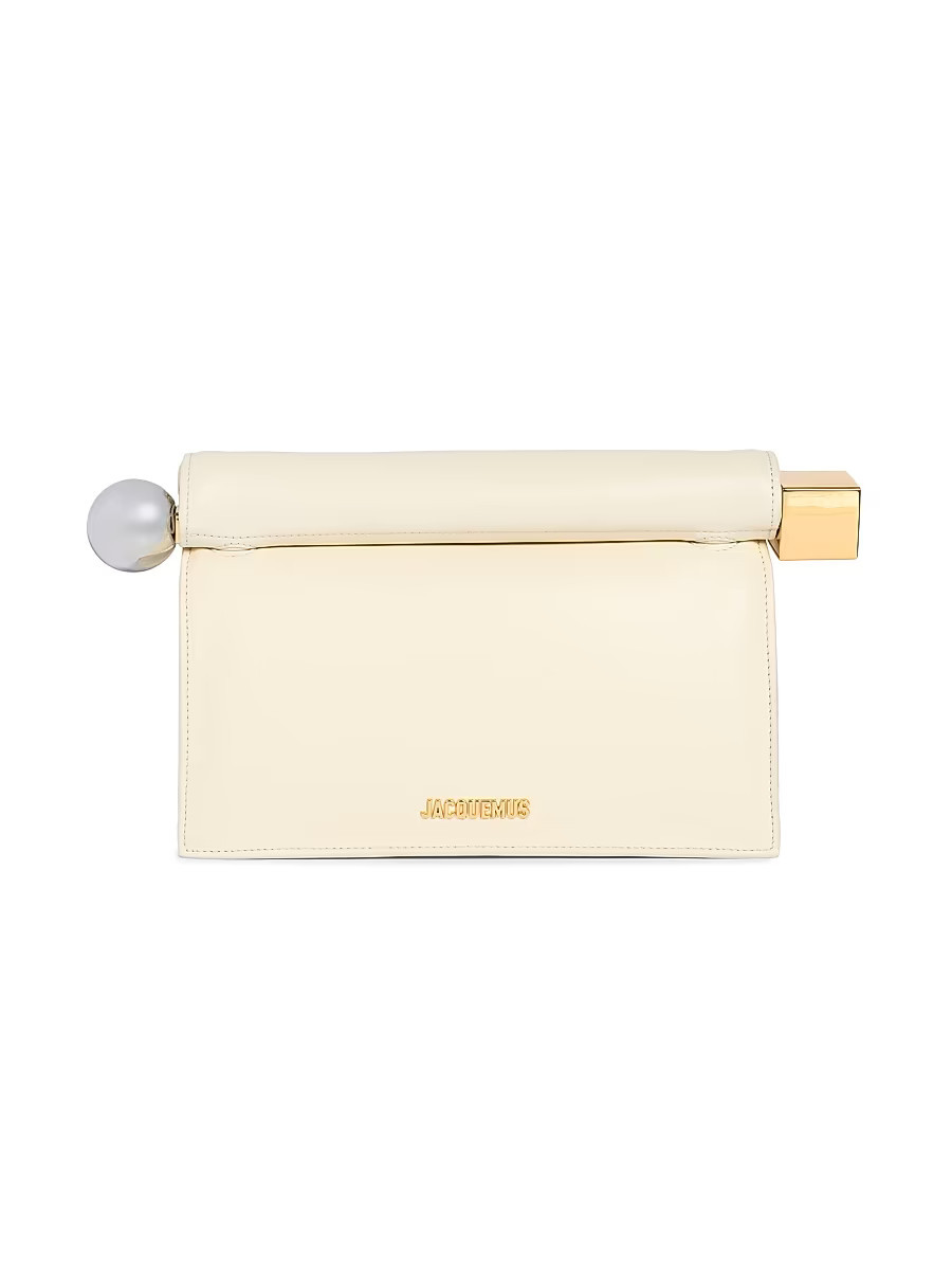 Women's La Pochette Rond Carré Leather Clutch - Light Ivory | Saks Fifth Avenue