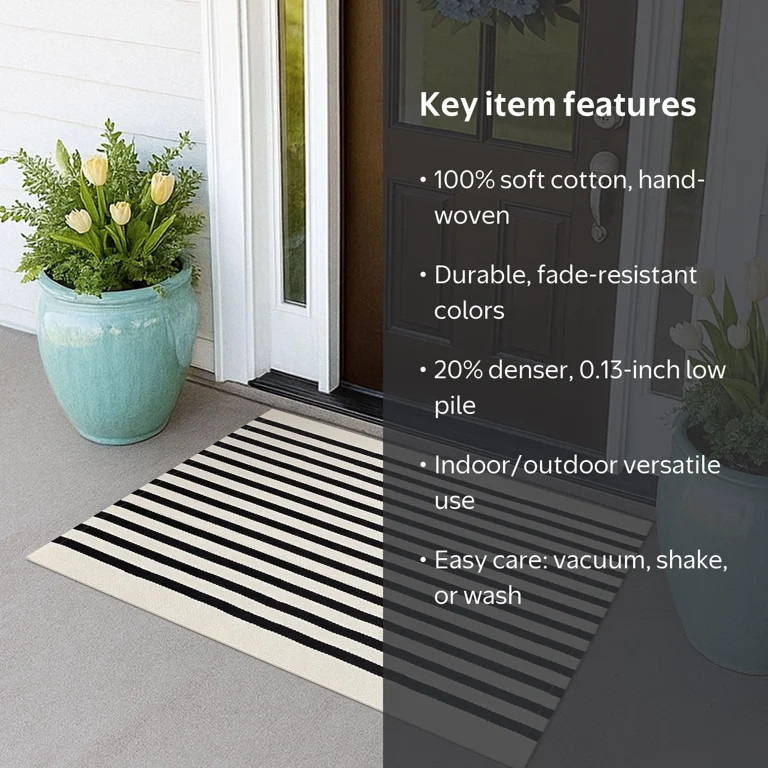 iOhouze Outdoor Rugs Black and Beige Striped Porch Rug 2.3 x3.6 ft Outdoor Doormats Front Door Ru... | Walmart (US)