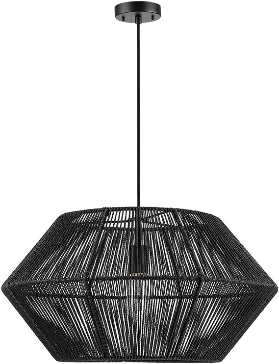 Globe Electric 65470 Terra 1-Light Chandelier, Matte Black Natural Twine, Mate Black Canopy and S... | Amazon (US)