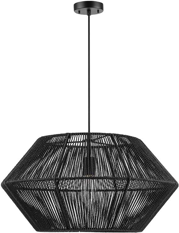 Globe Electric 65470 Terra 1-Light Chandelier, Matte Black Natural Twine, Mate Black Canopy and S... | Amazon (US)