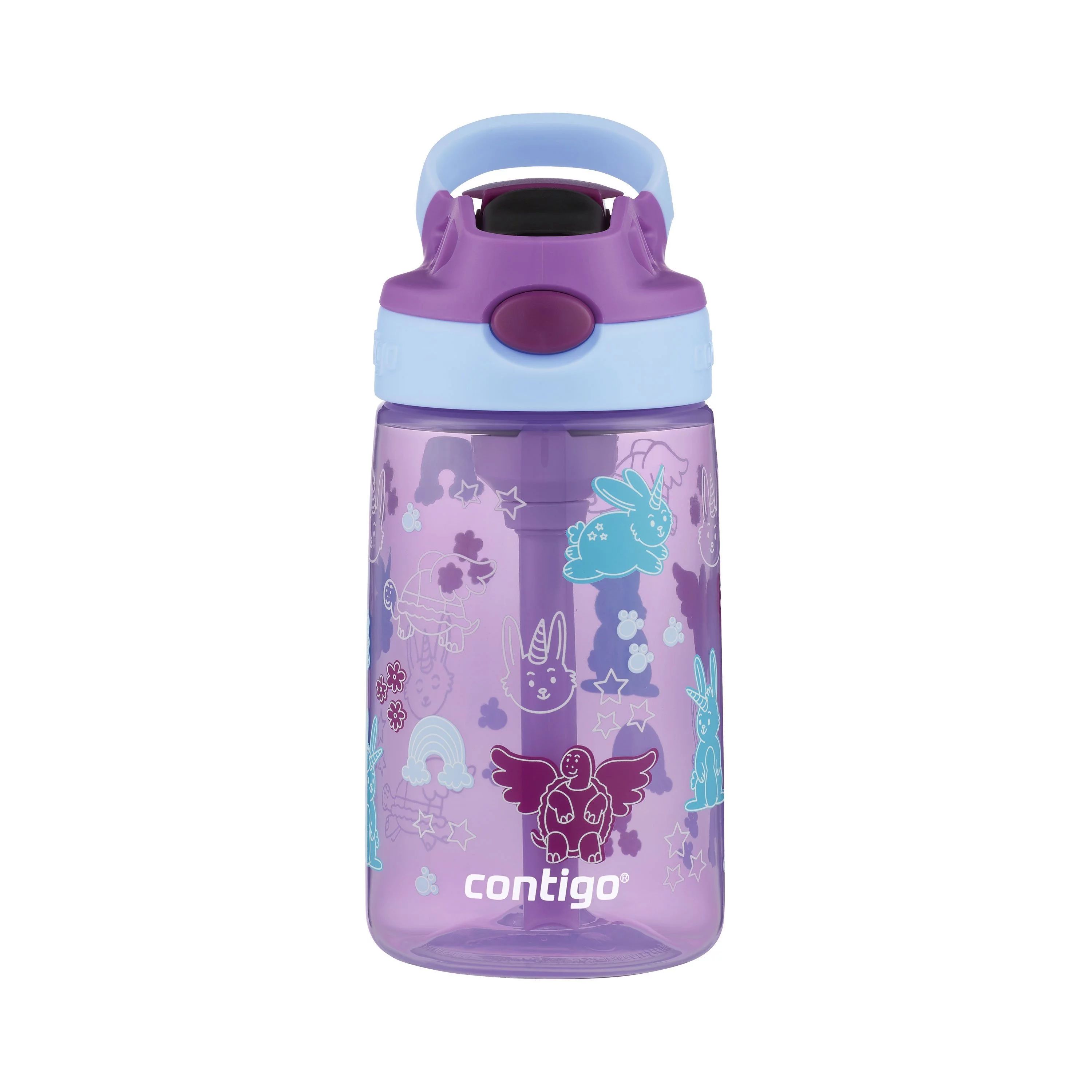 Contigo Kids Water Bottle with AUTOSPOUT Straw Lid Orchid Purple Periwinkle Blue with Bunnicorns ... | Walmart (US)