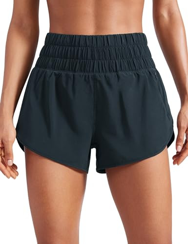 CRZ YOGA High Waisted Dolphin Running Shorts for Womens Mesh Liner for Gym Workout Athletic with Zipper Pocket True Navy X-Small | Amazon (US)