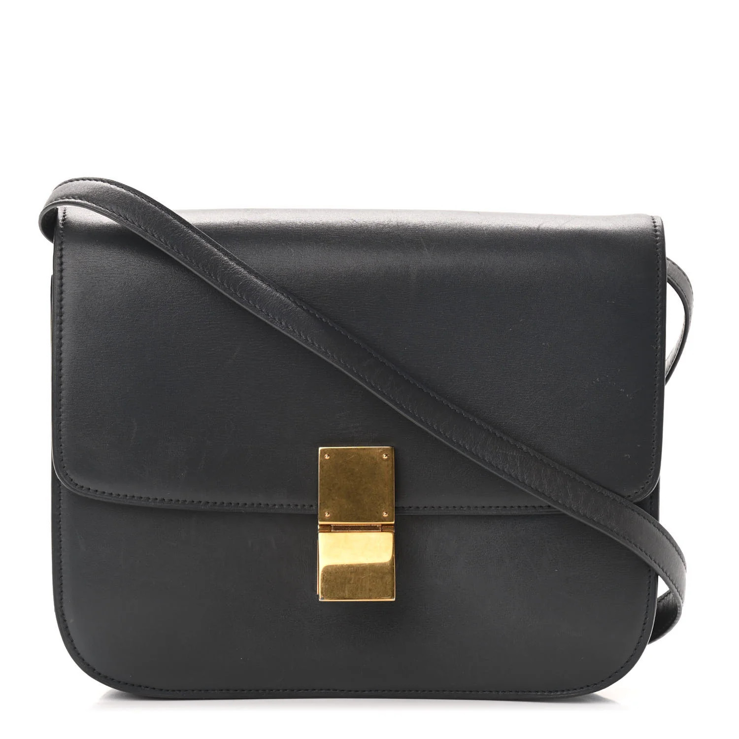 CELINE Box Calfskin Medium Classic Box Flap Bag Anthracite | FASHIONPHILE (US)