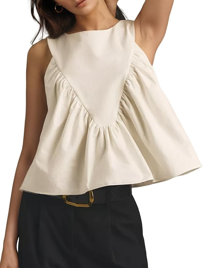 Wyeysyt Peplum Tops for Women Shirred Swing Tank Tops Pleated Flowy Vest Casual Sleeveless Blouse... | Amazon (US)