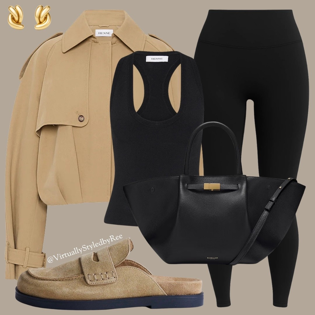 Tags: Leggings, Black Leggings, Short Trench, Trench, Loafers, Demellier Bag, Bag, Tote, Black Bag, Gold Earrings, Casual

#LTKeurope #LTKuk #LTKspring
