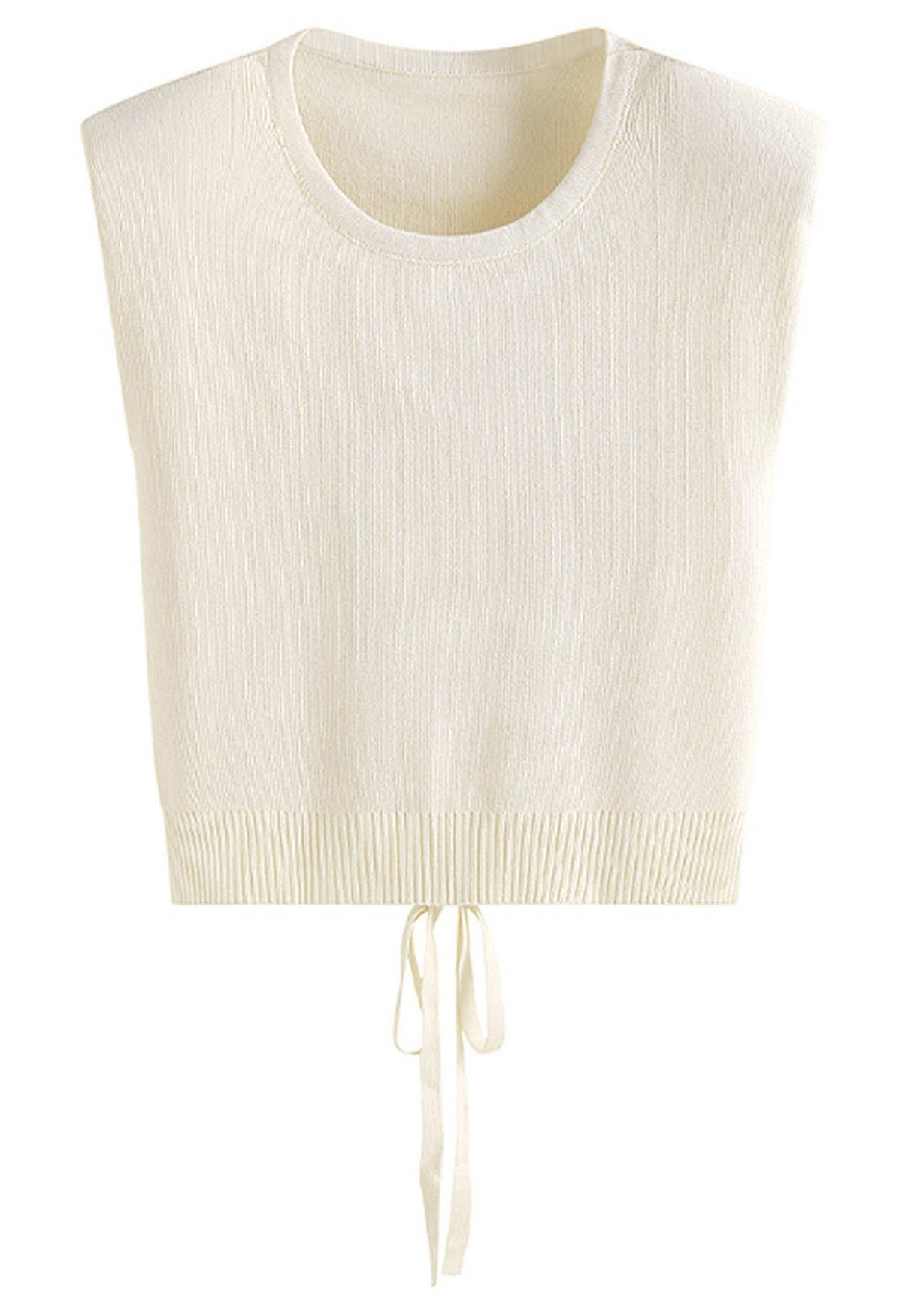 Tie-Back Sleeveless Rib Knit Top in Cream | Chicwish