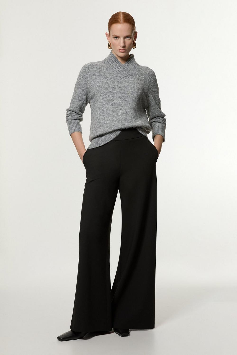 Compact Stretch Tailored Wide Leg Trousers | Karen Millen UK + IE + DE + NL