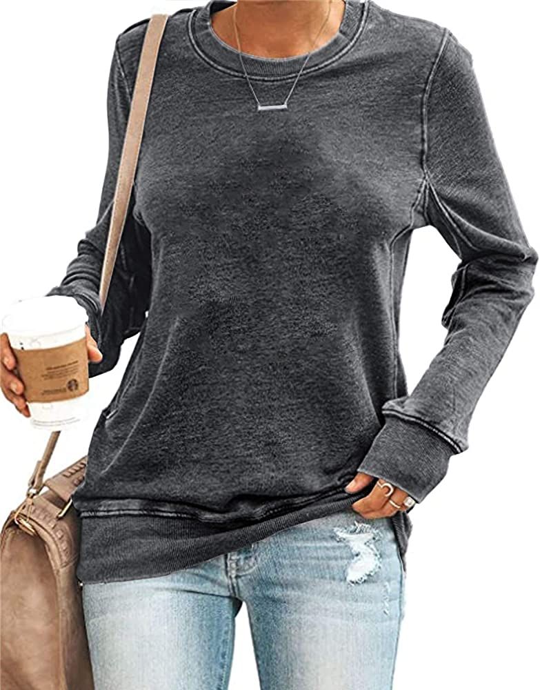 SENSERISE Womens Casual Crewneck Sweatshirt Short/Long Sleeve Solid Color Shirt Soft Lightweight ... | Amazon (US)