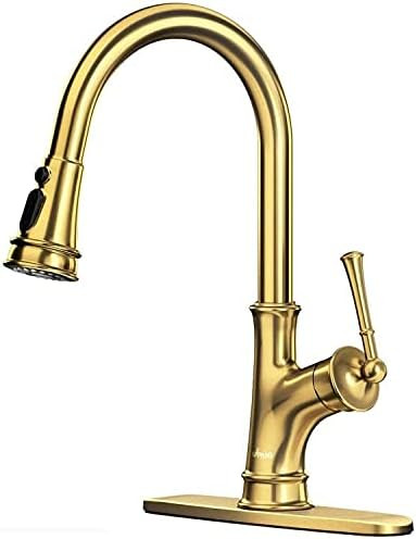 APPASO Gold Kitchen Faucet with Pull Down Sprayer, Antique Brushed Gold Single Handle 1 Hole High... | Amazon (US)