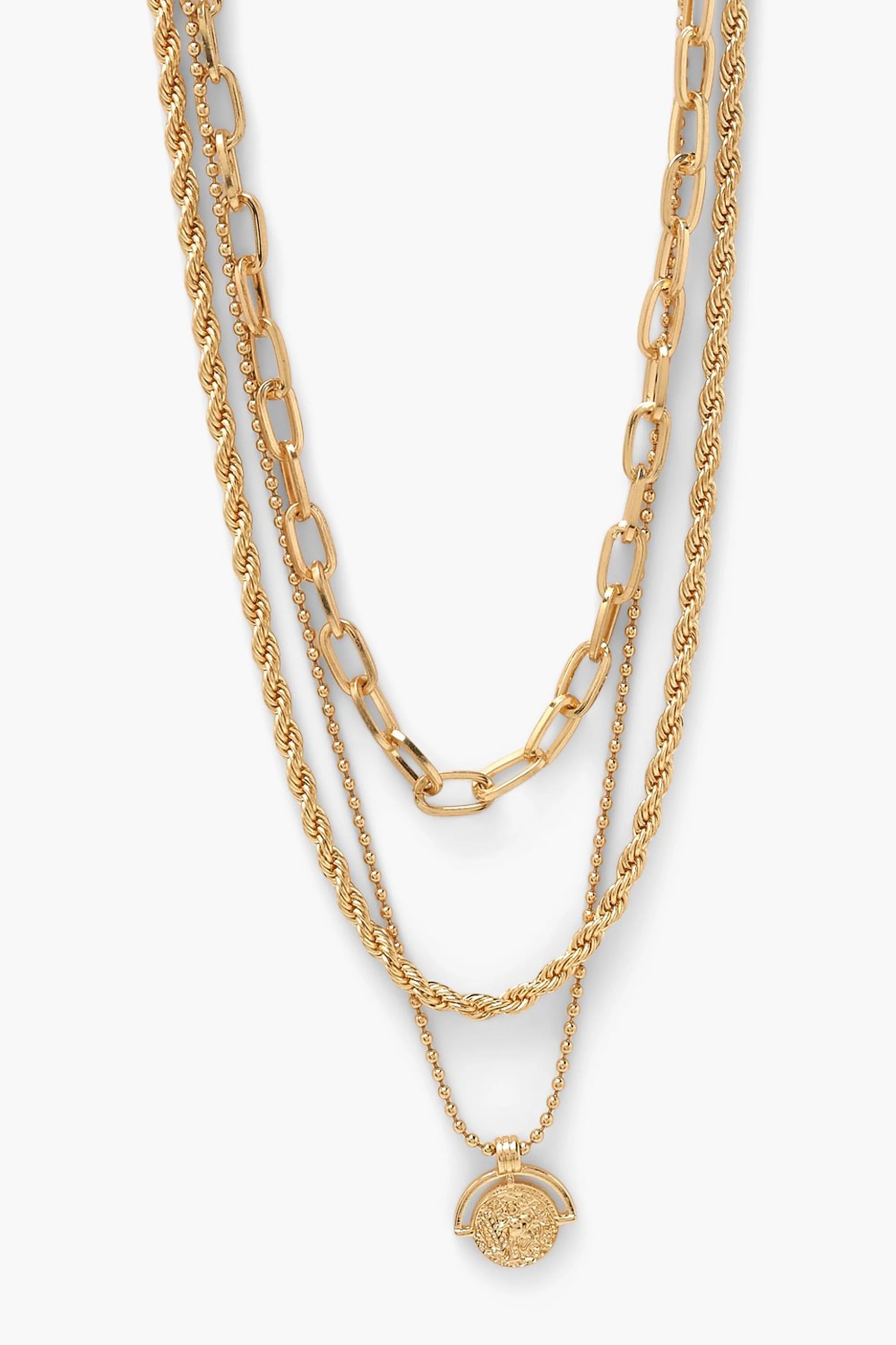 3 Layer Twist Coin Necklace | Boohoo.com (US & CA)