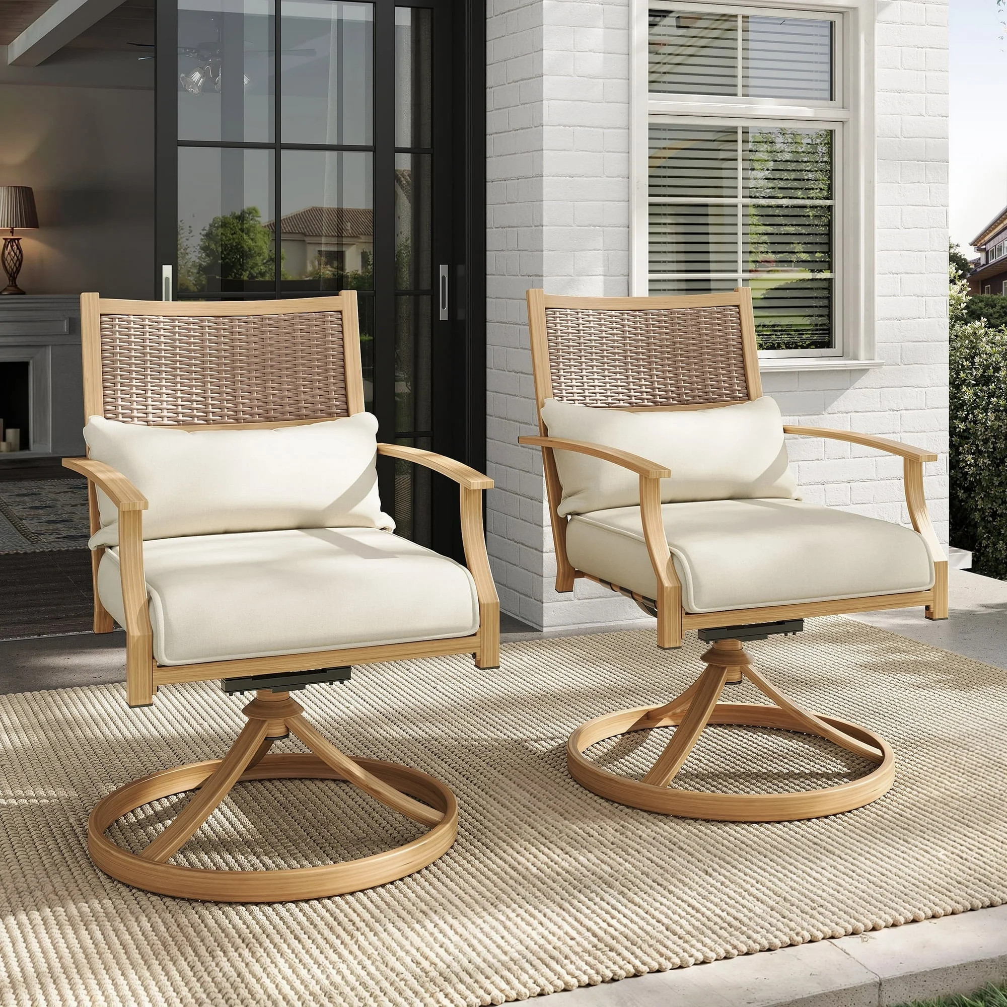 Poteban Patio Swivel Chairs Set of 2, Outdoor Dining Chairs with Deep Seat Cushion, All Weather S... | Walmart (US)