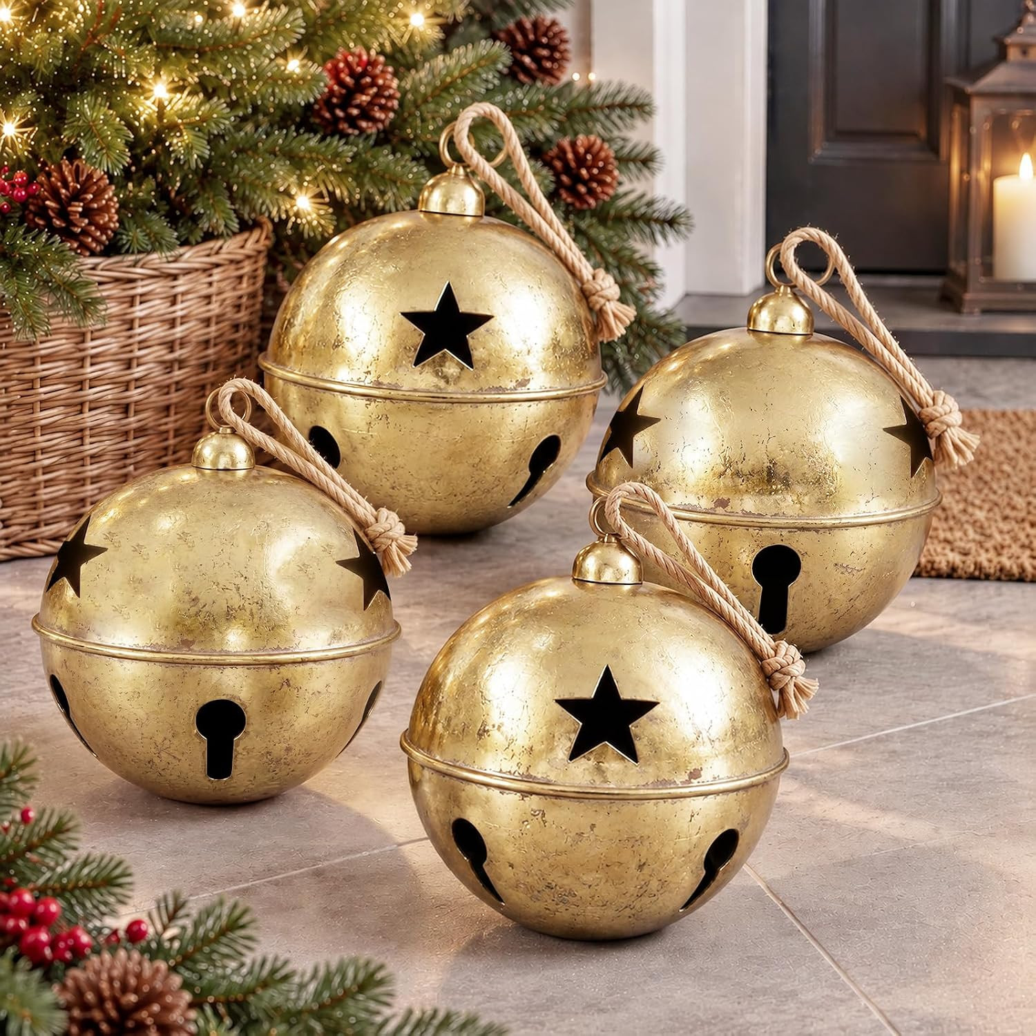 4-Pack Large 10-Inch Metal Iron Christmas Bells | Amazon (US)