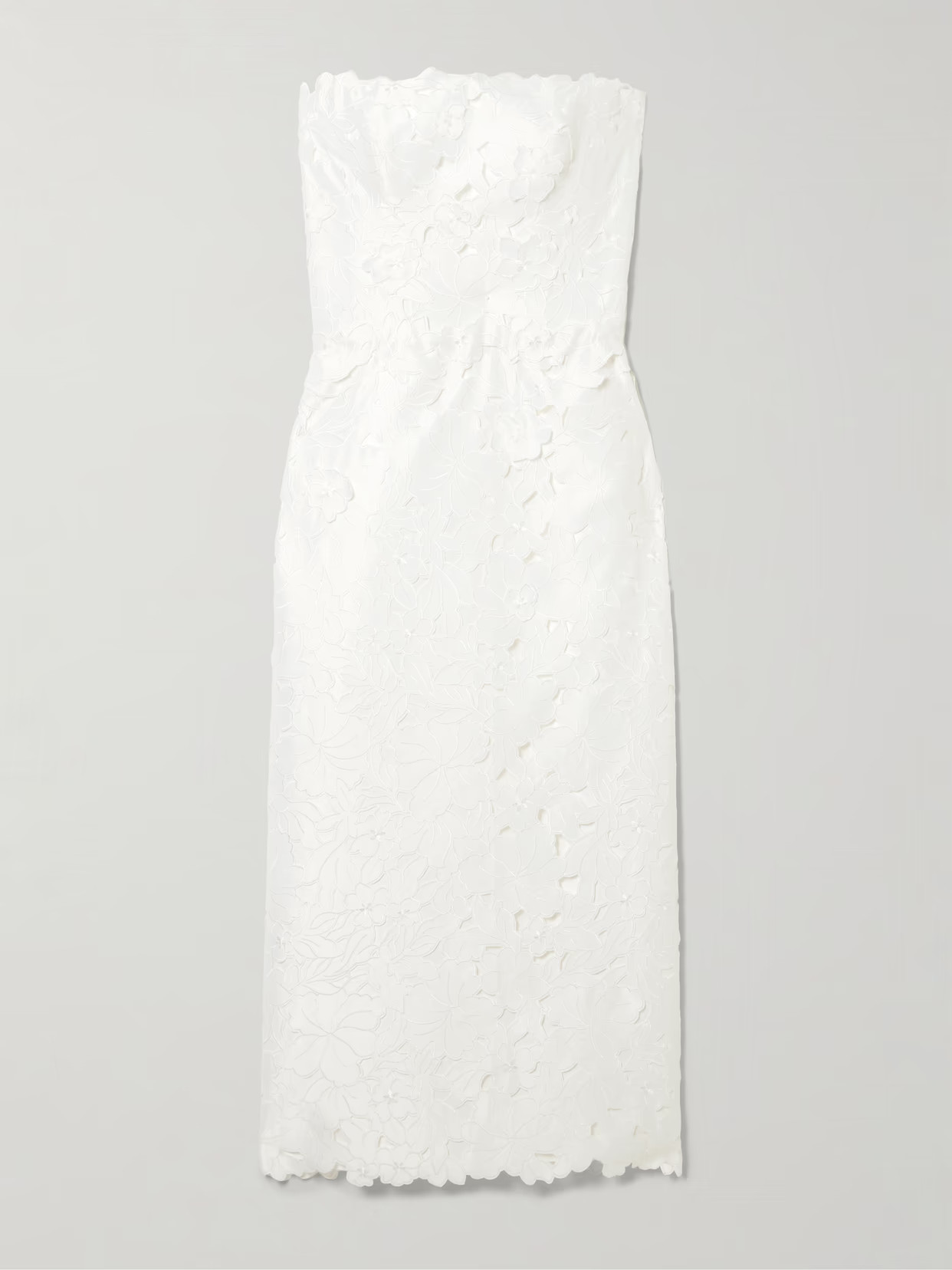Costarellos - Astelle Strapless Guipure Lace Midi Dress - White | NET-A-PORTER (US)
