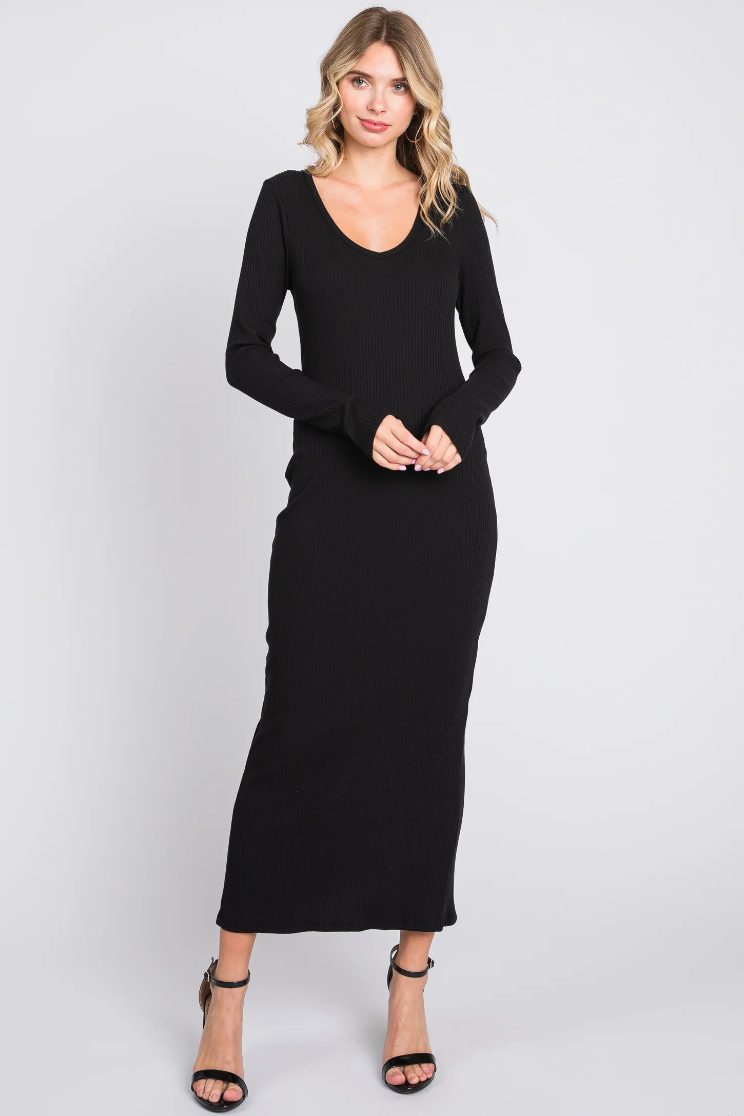 Black Ribbed Long Sleeve Maxi Dress | PinkBlush Maternity