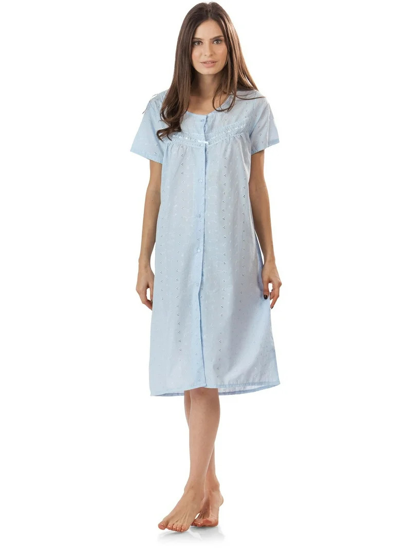 Casual Nights Women's Short Sleeve Eyelet Embroidered House Dress | Walmart (US)