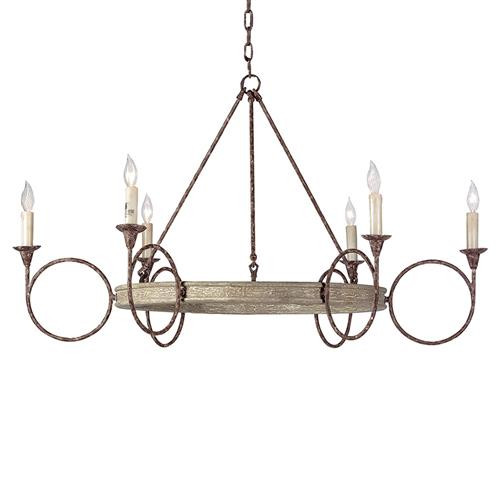 Gabby Bailey French Country Iron Wood Circles Chandelier | Kathy Kuo Home