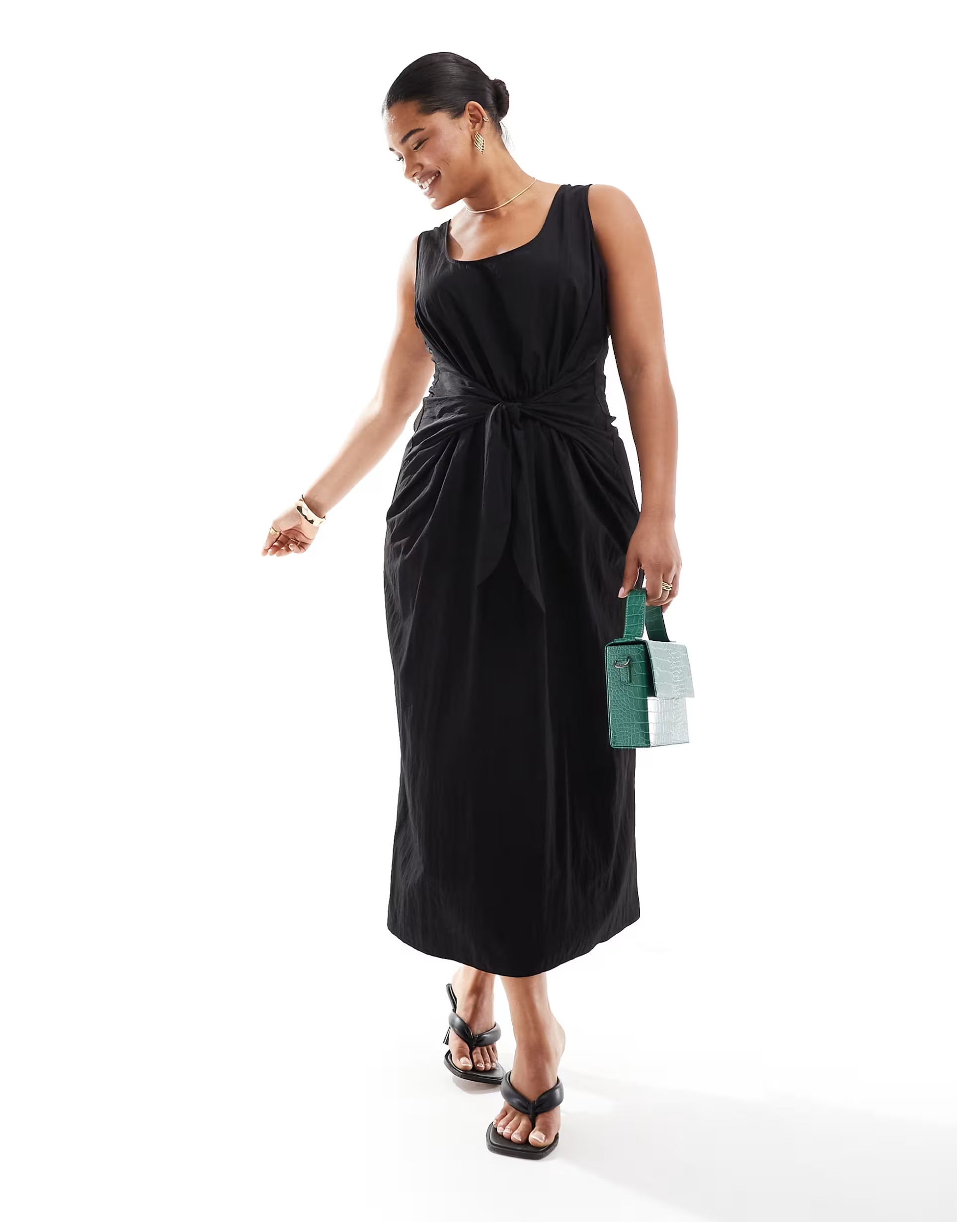 ASOS DESIGN Curve scoop neck tie front midi dress | ASOS (Global)