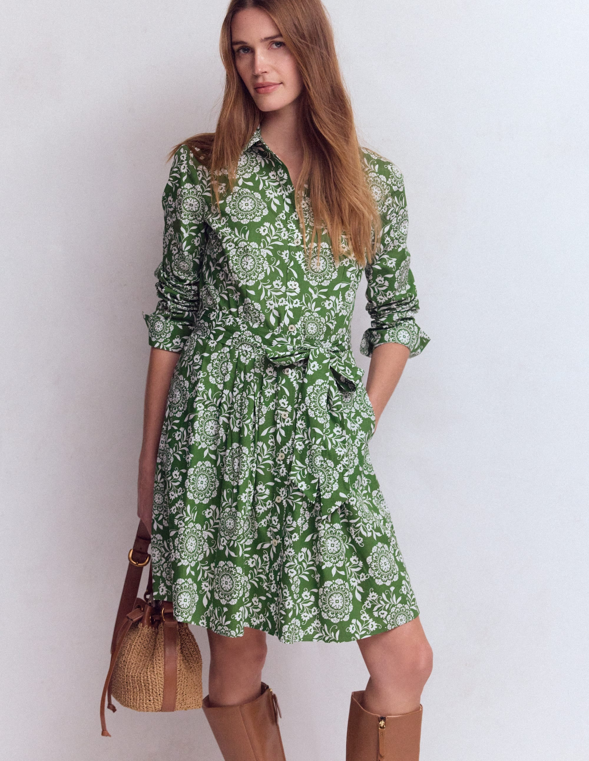 Alexa Long Sleeve Short Dress-Courtyard, Decorative Blossom | Boden (US)