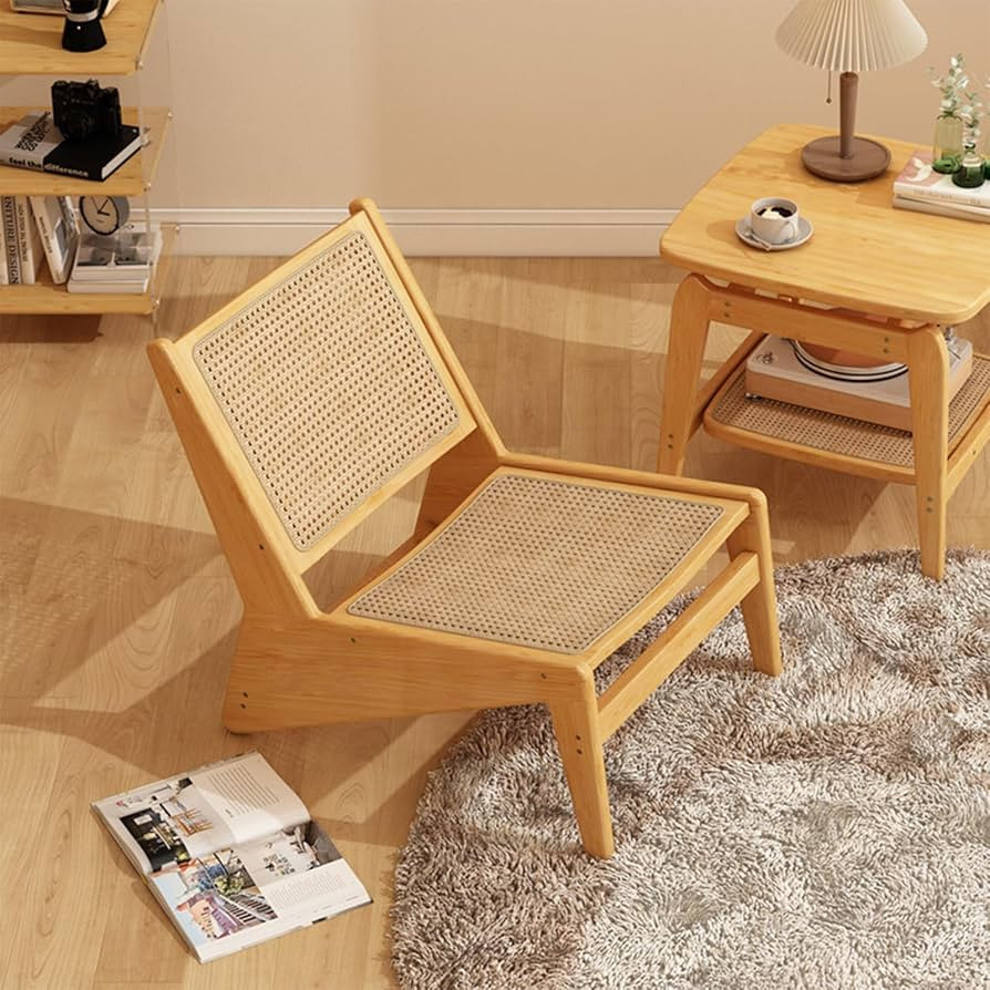 Accent Rattan Chairs for Living Room, Home Modern Chairs, Bedroom Armless Reading Chair Mid Centu... | Amazon (US)