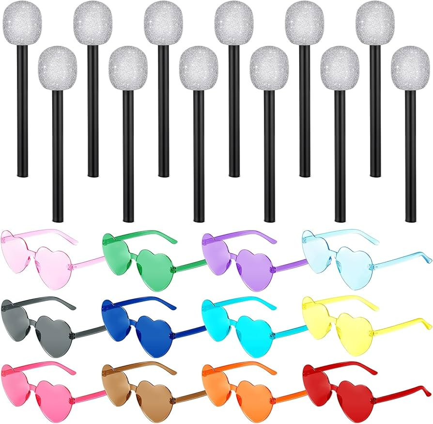 24 Pcs Fake Microphones & Colored Heart Shaped Sunglasses, Popular Singer Party Favors in My Era ... | Amazon (US)