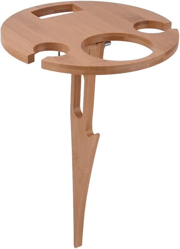Folding Picnic Table, Camping Picnic Wine Glass Holder Outdoor Garden Round Wooden Wine Table, Sm... | Amazon (US)