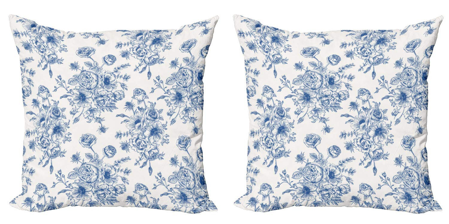 Ambesonne Anemone Flower Decorative Throw Pillow Case Pack of 2, Floral Pattern with Bouquet of Blue | Amazon (US)