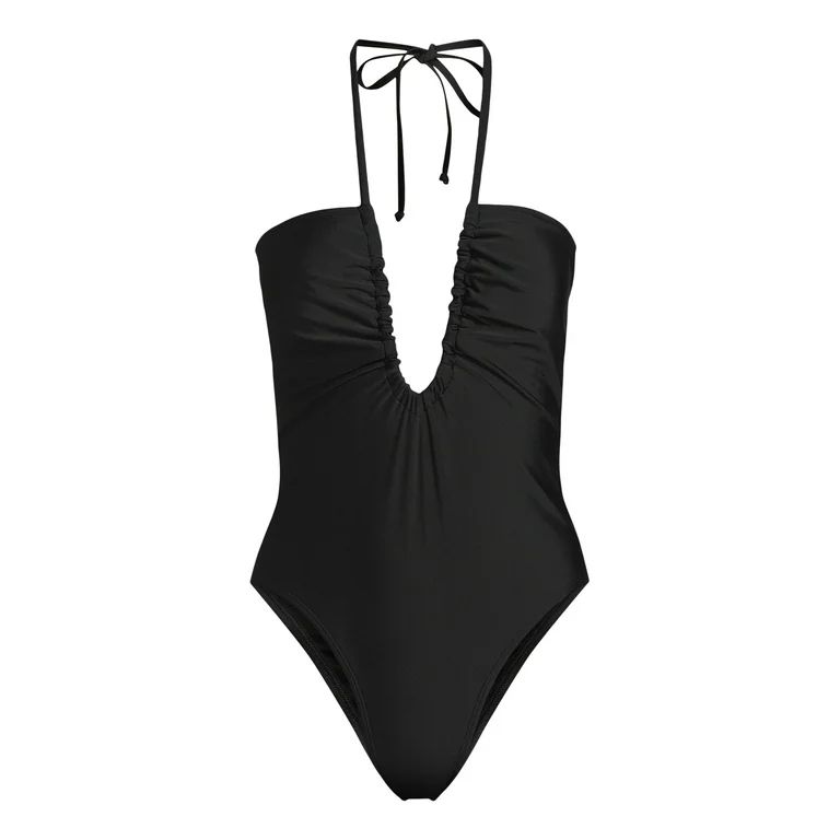 No Boundaries Juniors’ Ruched V-Neck One-Piece Swimsuit, Sizes XS-XL - Walmart.com | Walmart (US)
