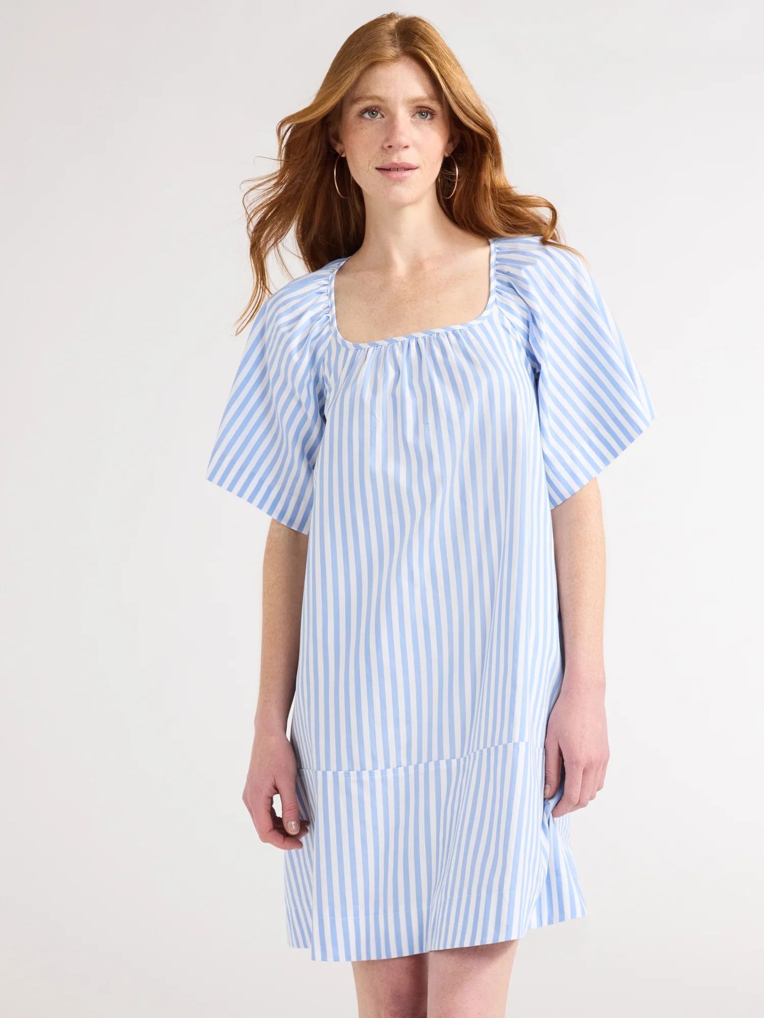 Free Assembly Women's Square Neck Cotton Mini Dress with Short Sleeves, Sizes XS-XXL - Walmart.co... | Walmart (US)