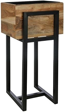 Wood 14" Square Planter On Metal Base, Brown/Black (15186) | Amazon (US)