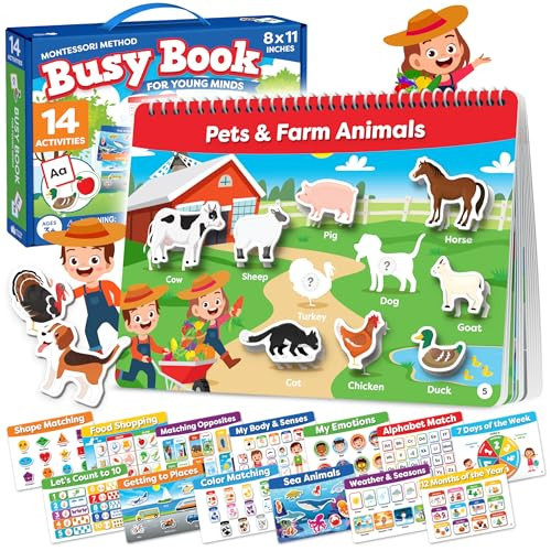Montessori Preschool Busy Book for Toddlers Ages 3 and Up - Preassembled - Preschool Learning Activities Montessori Educational Toys - Gifts for 3 Year Old Boys, Toddler Learning Toys Activities | Amazon (US)