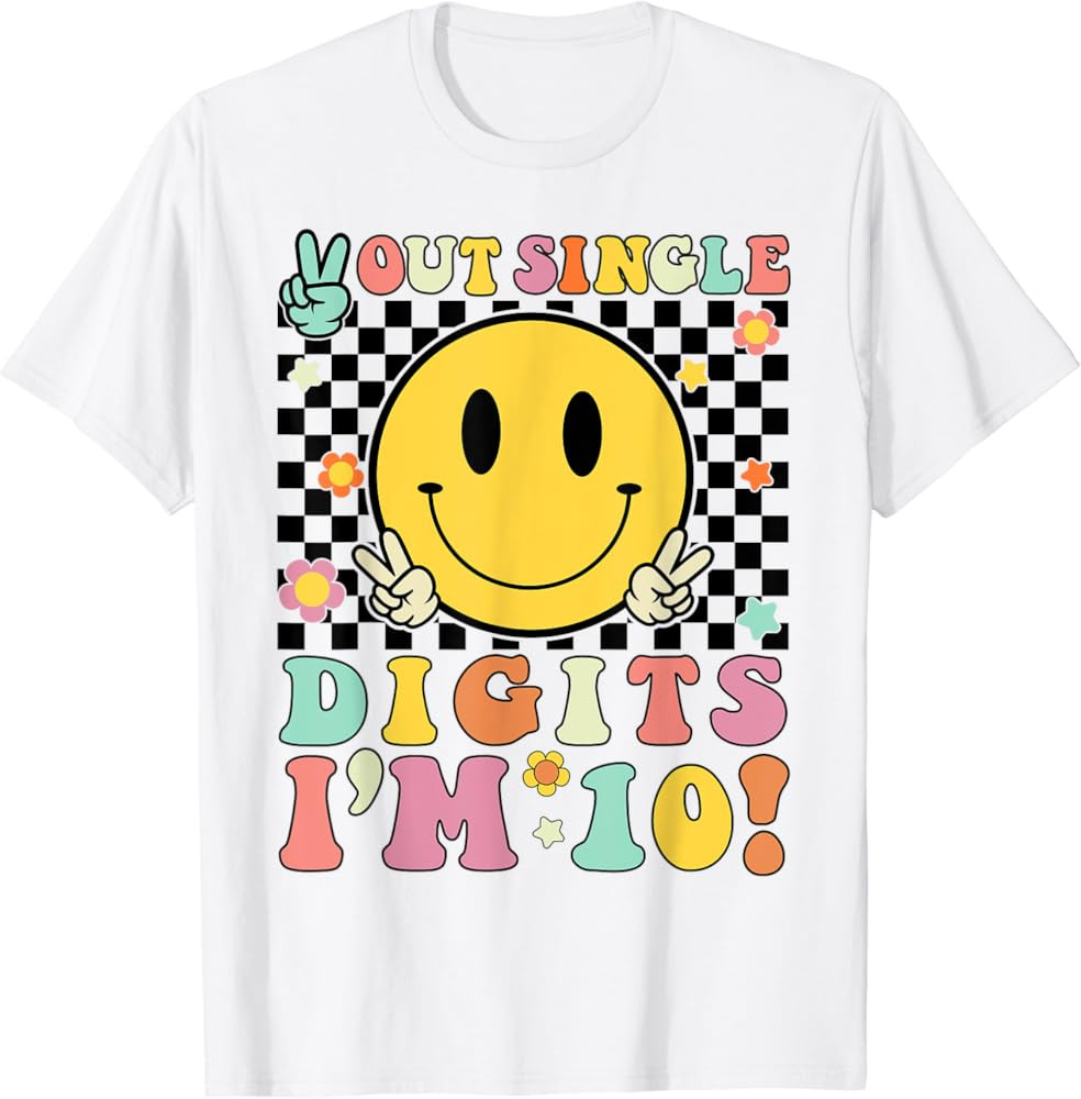 Retro Groovy 10th Birthday Girls Boys Kids 10 Year Old Cute T-Shirt | Amazon (US)