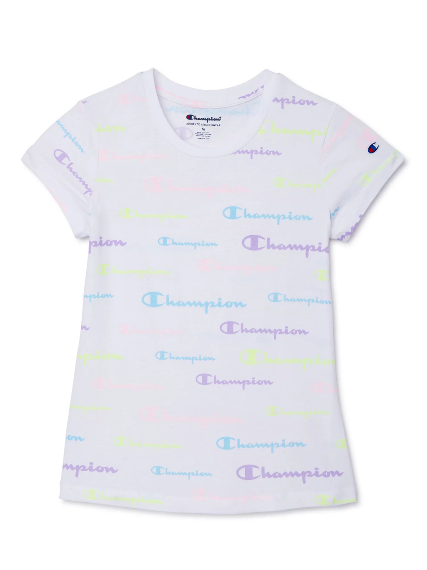 Champion Girls All Over Logo Active T-Shirt, Sizes 7-16 | Walmart (US)