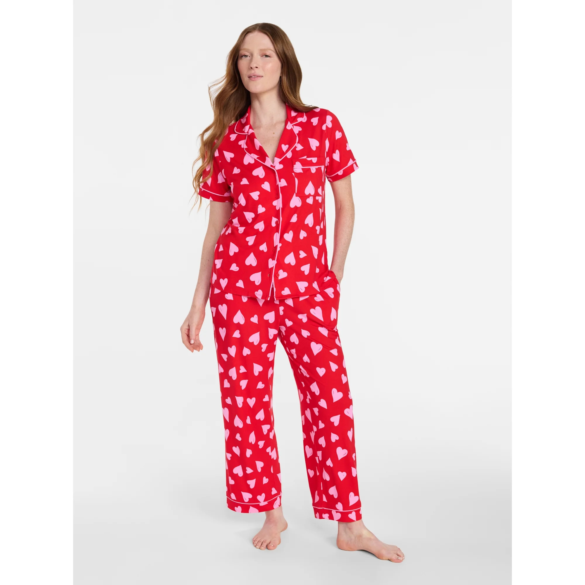 Joyspun Women's Dreamy Soft Collection Notch Knit Top and Capri Pants Pajama Set, 2-Piece, Sizes ... | Walmart (US)