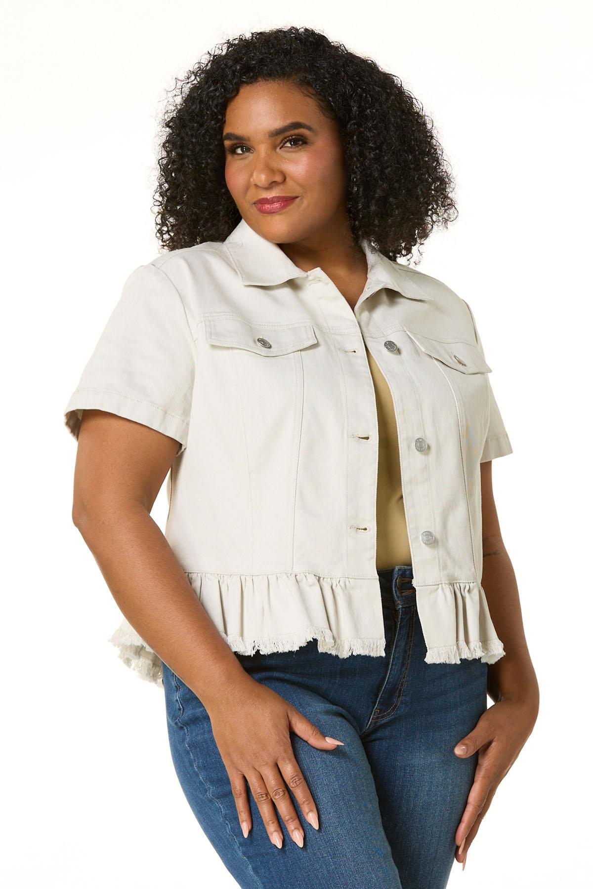 Plus Size Ruffled Denim Jacket | Cato Fashions