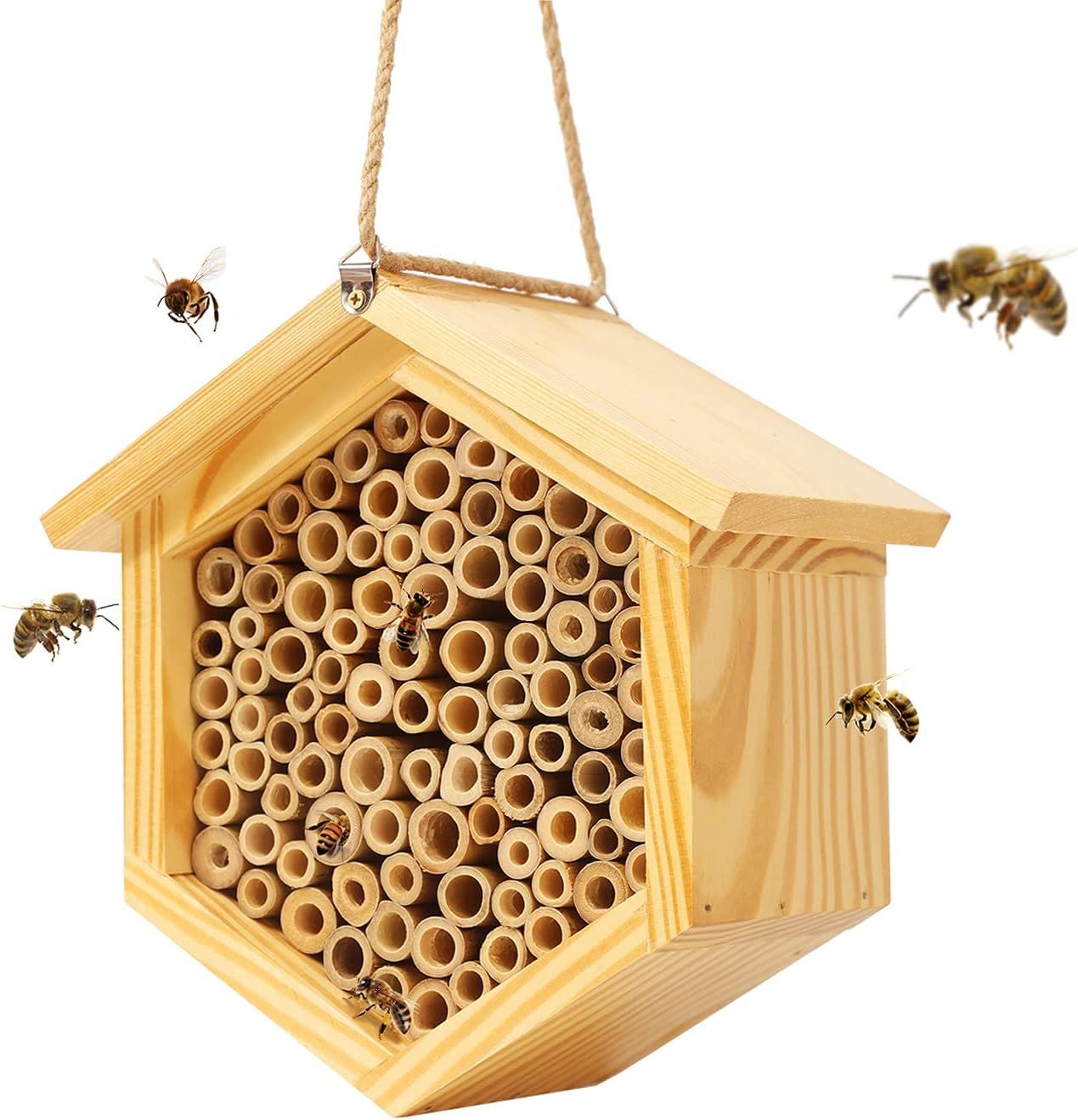 Mason Bee House Native Bee Hive Hexagon Bee House Natural Handmade Wooden Mason Bee Box Habitat H... | Amazon (US)