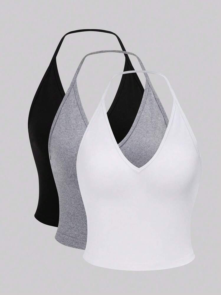 SHEIN MOOSTA 3pcs Solid Halter Top | SHEIN