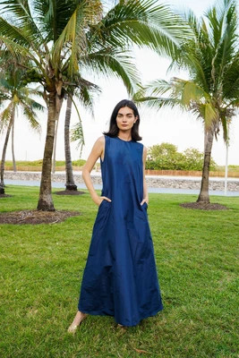 Tibi Dress | Navy Silk Taffeta | SUE SARTOR