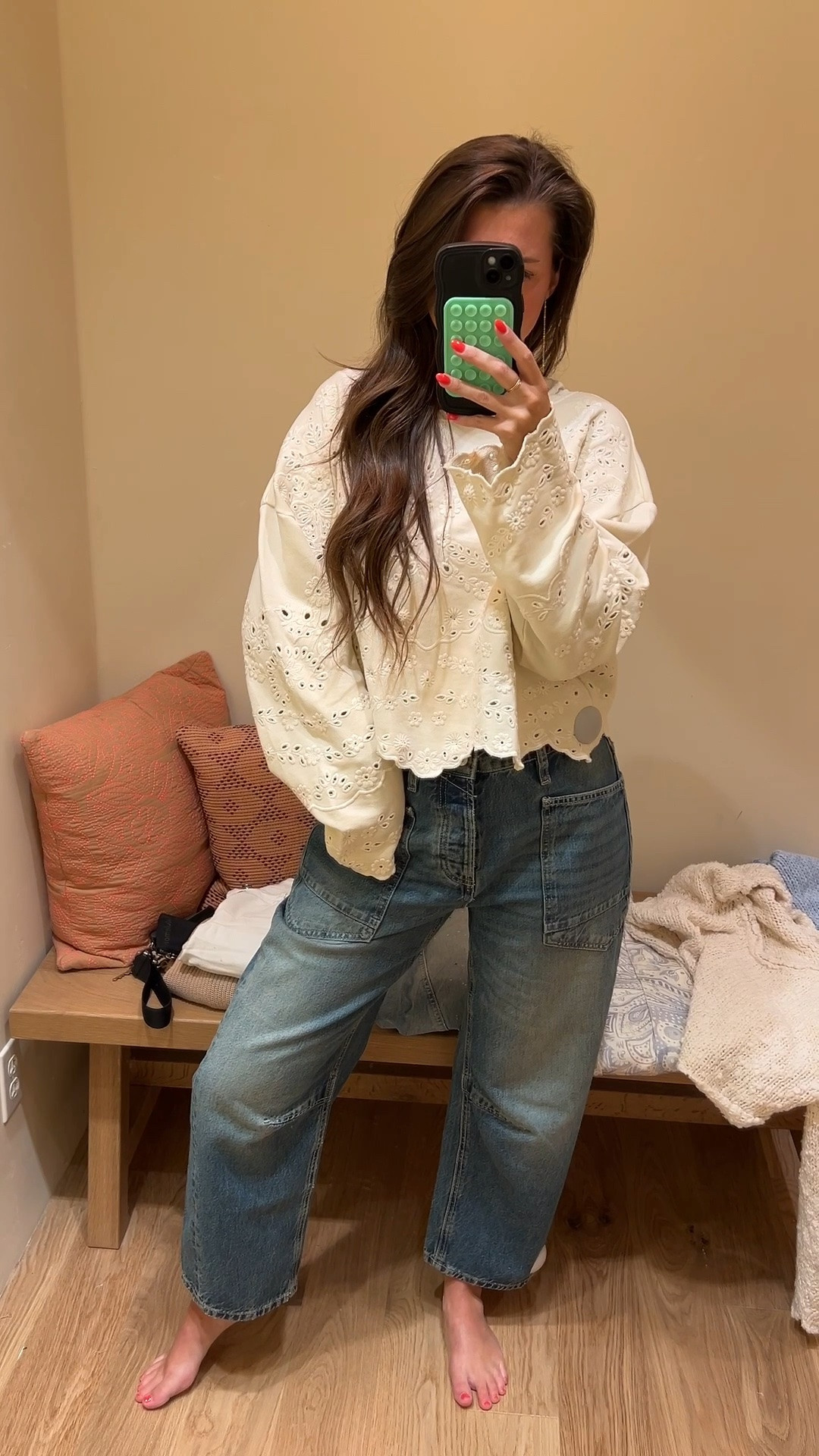 // cute eyelet sweatshirt for fall // fall transition pieces // eyelet for fall // cute sweatshirt // jeans // wearing a small in the top and a 26 in the denim //

#LTKSeasonal #LTKootd