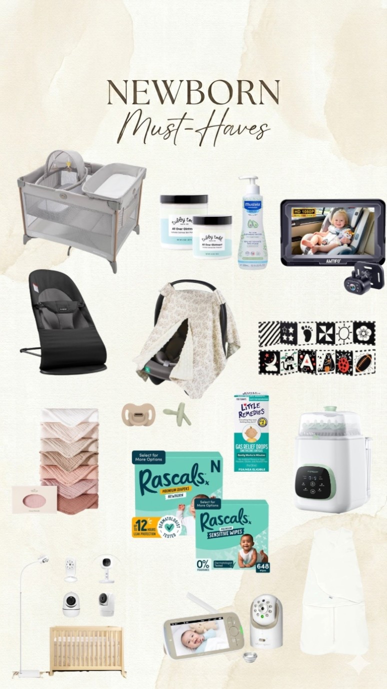 My Newborn Must-Haves

Pack ‘n Play - the bassinet is perfect for living room naps & the changing table makes those diaper changes in your living room so much easier

Mustela cleansing water & tubby todd ointment- the dynamic duo for your baby’s skincare. Gentle & keeps their skin soft & hydrated. Cures baby acne too. 

Little Remedies- best gas drops & aren’t bad for your baby like most. 

Baby Bjorn bouncer - worth the hype & the price . Always keeps our baby happy. 

Car seat camera - I thought I would be anxious solo driving with baby girl & this camera has solved that. Night vision quality is great too. Easy to set up. 

Car seat cover - soft, aesthetic, love the buttons feature to peek in and have air flow. 

High contrast book - love for tummy time. 

Burp rags - amazing quality. Go ahead and do yourself a favor and order 3 packs. You’ll use them. 

Pacifiers - these are the only ones baby girl will take. 

Momcozy bottle washer, dryer, & sterilizer - worth the price. We aren’t bottle feeding at this time, but use for milk storage bottles, pacifiers, and troves. 

Rascals diapers & wipes - clean & gentle, amazing quality, great price point. Only brand we will use  

Baby monitor - can’t rave about this one enough. Great quality. Far range. Great sound & night vision. Can add more cameras for growing family too. 

Monitor stand - perfect for moving the monitor around to different spots for use. 

Halo swaddle / sleep sack - the only one my baby loves 



#LTKBaby #LTKmomlife #LTKBump