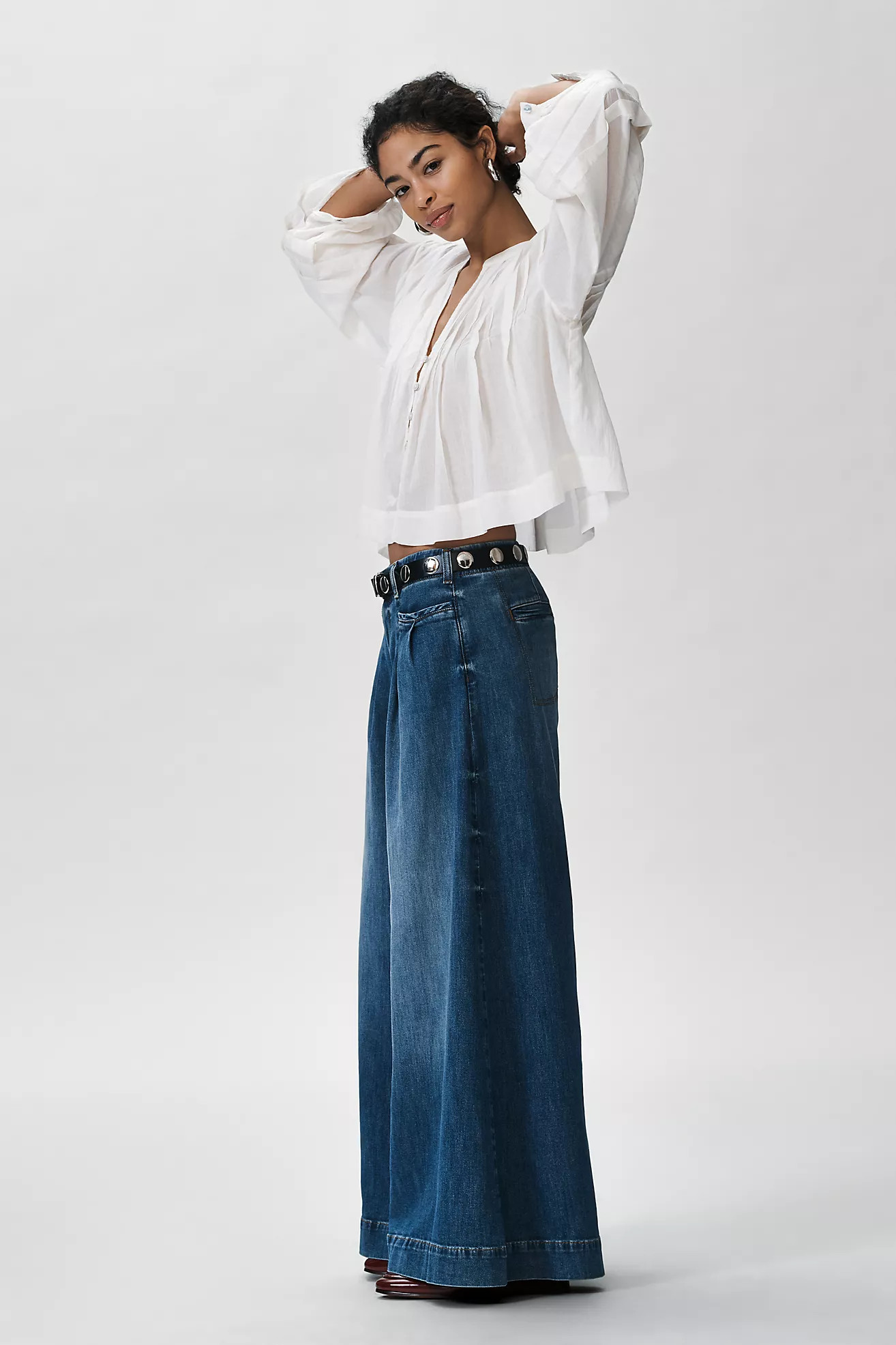 Pilcro Pleated Palazzo High-Rise Wide-Leg Jeans | Anthropologie (UK)